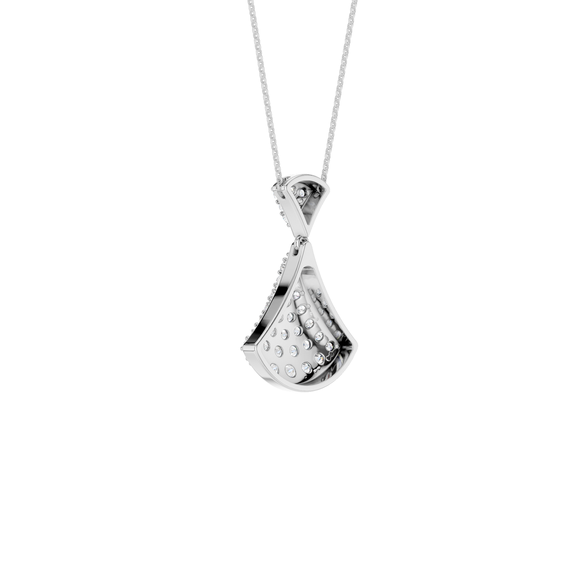 14K White Gold Diamond Pave Fan-Motif Pendant