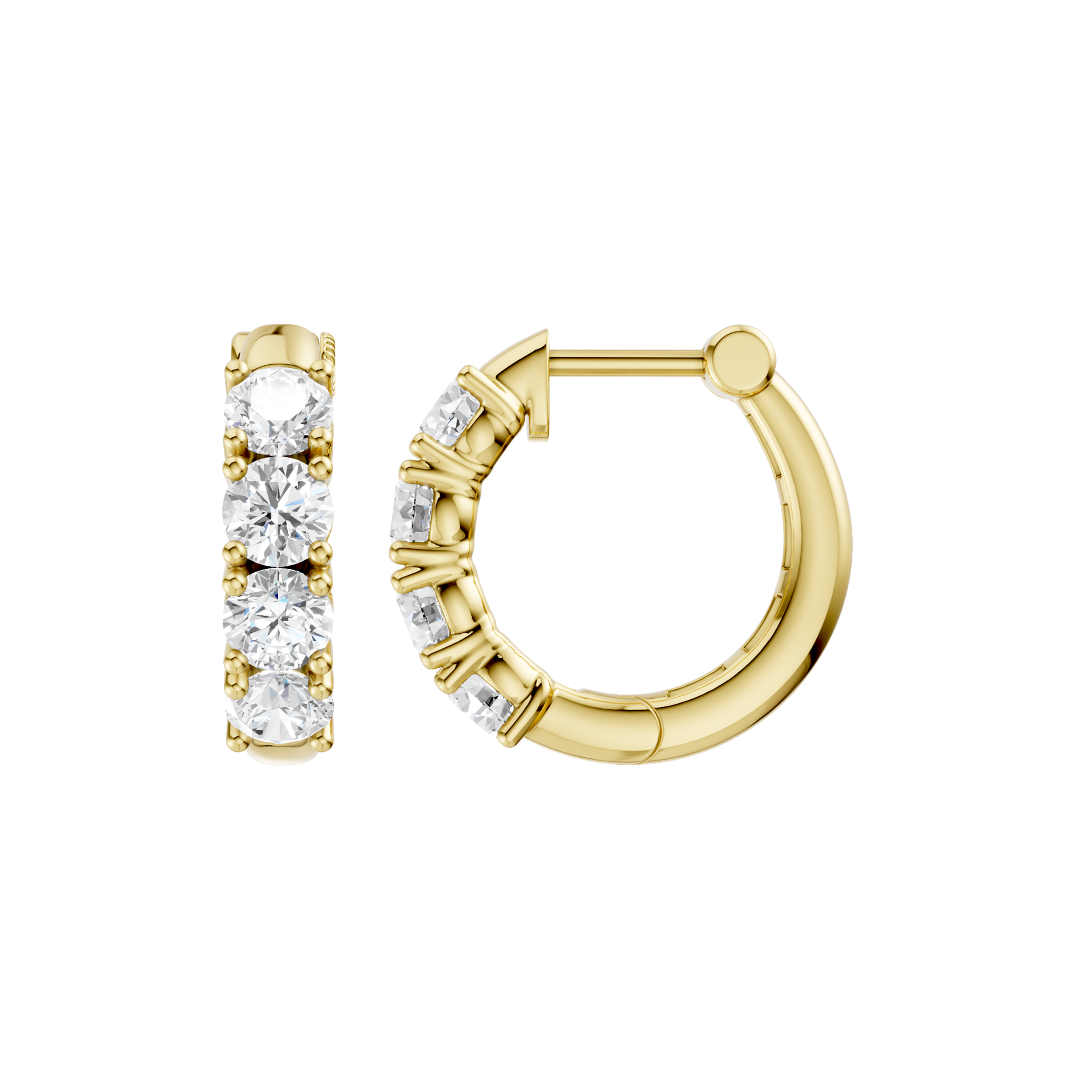 14K Yellow Gold Semi Eternity Huggies Hoop Earrings