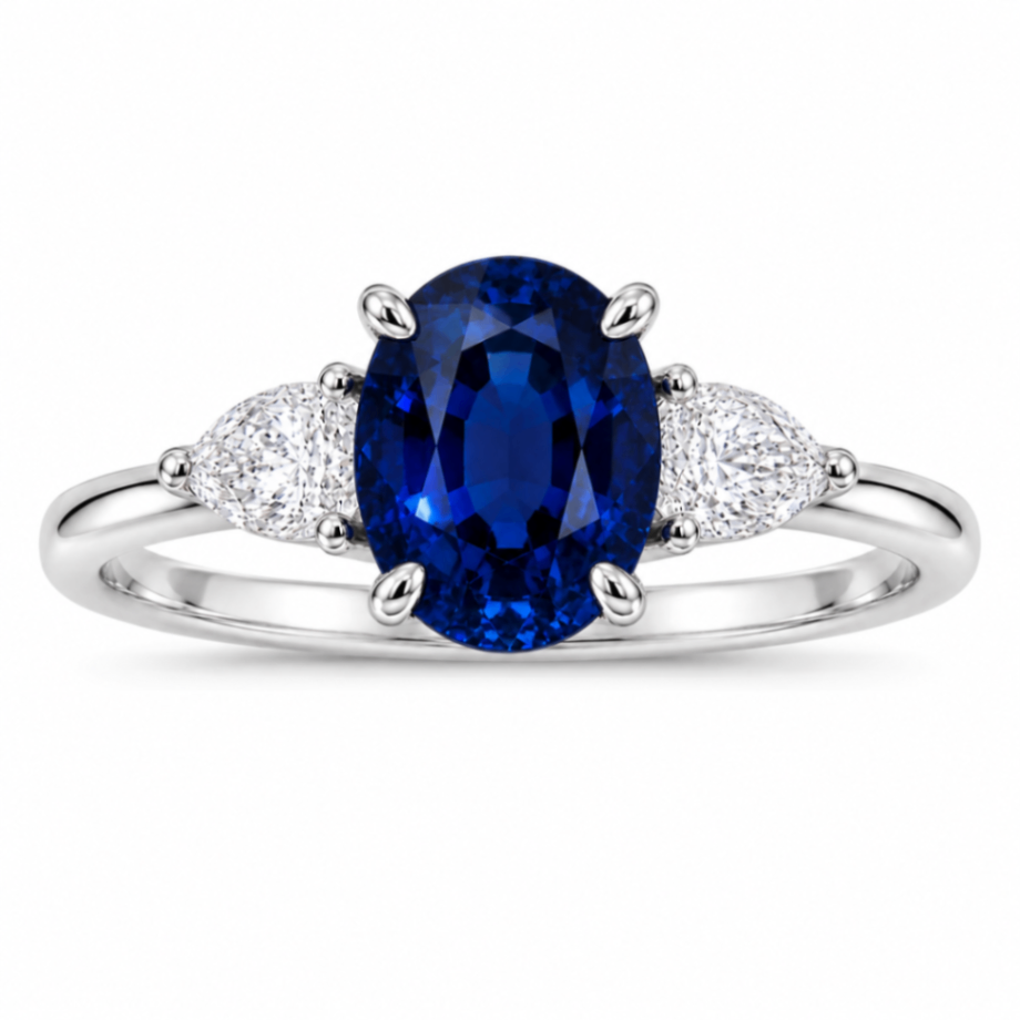 Platinum Oval Sapphire and Diamond Eing