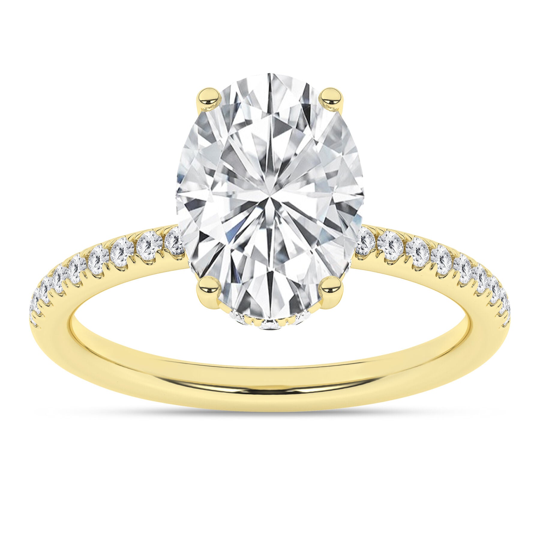 14K Yellow Gold Oval Engagement Ring with Hidden Halo
