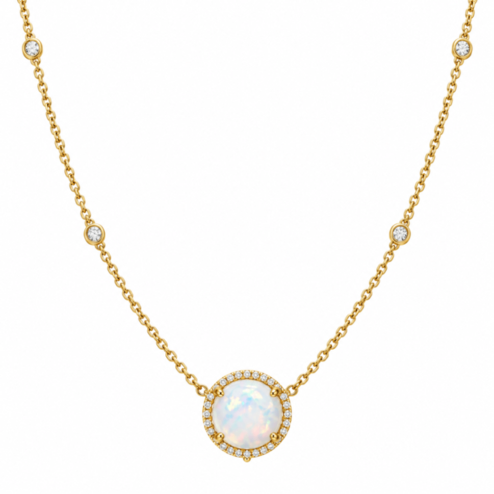 14K Yellow Gold Opal and Diamond Pendant