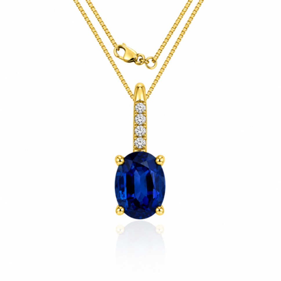 14K Yellow Gold Sapphire and Diamond Pendant