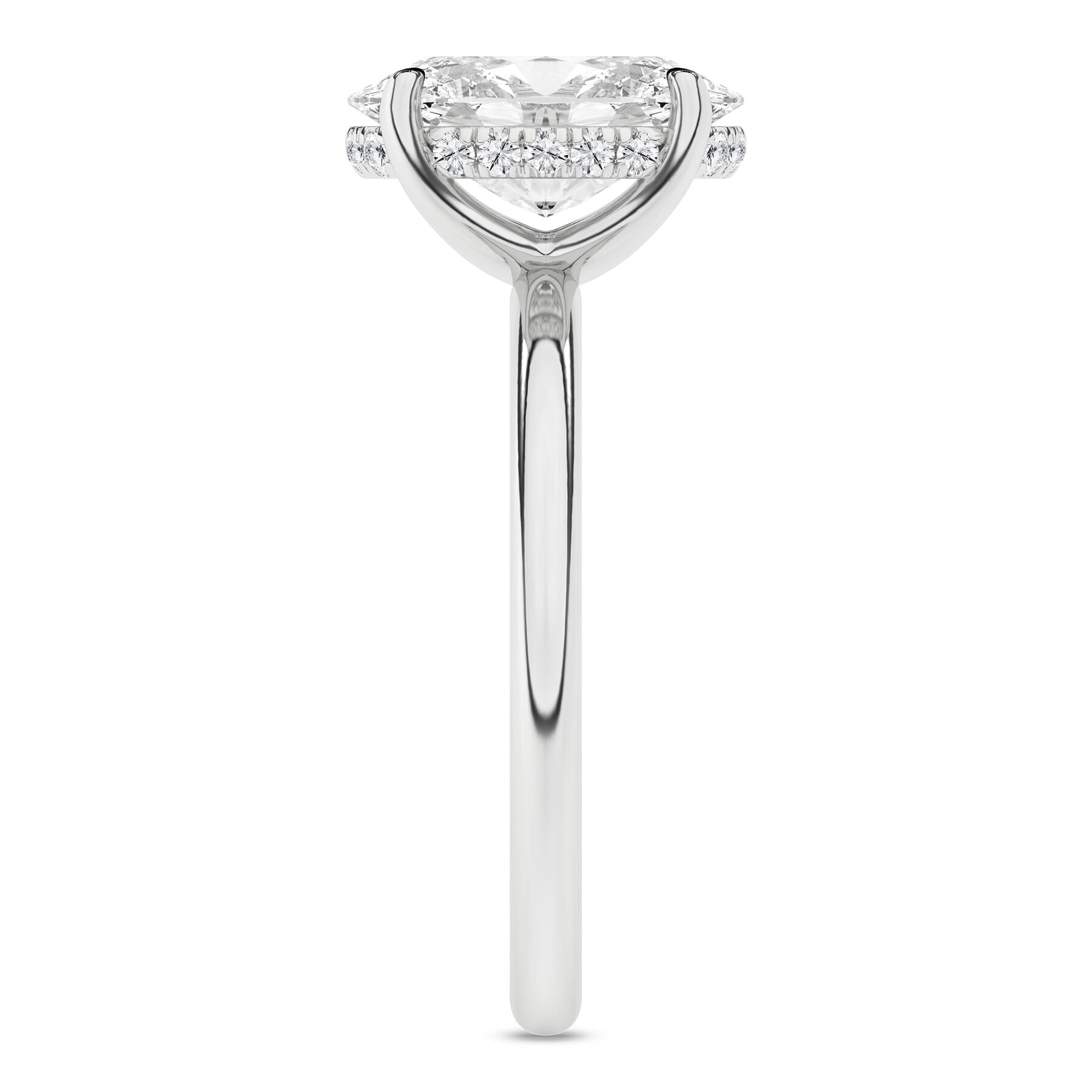 14K White Gold Oval Diamond Engagement Ring with Hidden Halo
