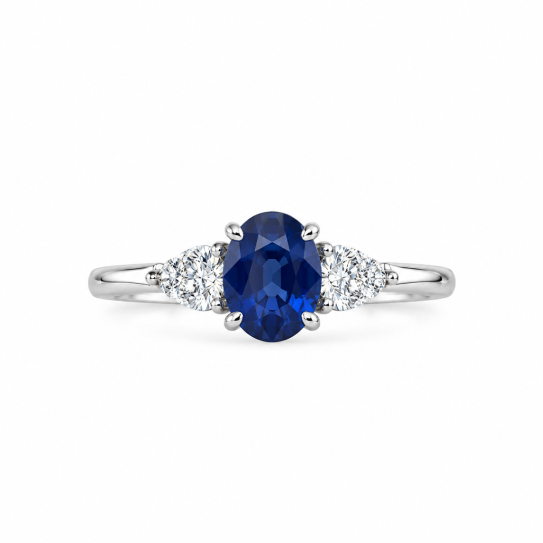 Platinum Oval Sapphire & Diamond Ring
