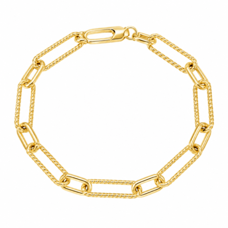 14K Yellow Gold Alternating Polished & Twisted Paperclip Bracelet