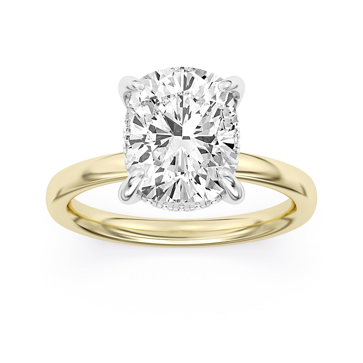 14K Yellow Gold Lab Grown 100-Facet Cushion Cut Diamond Engagement Ring