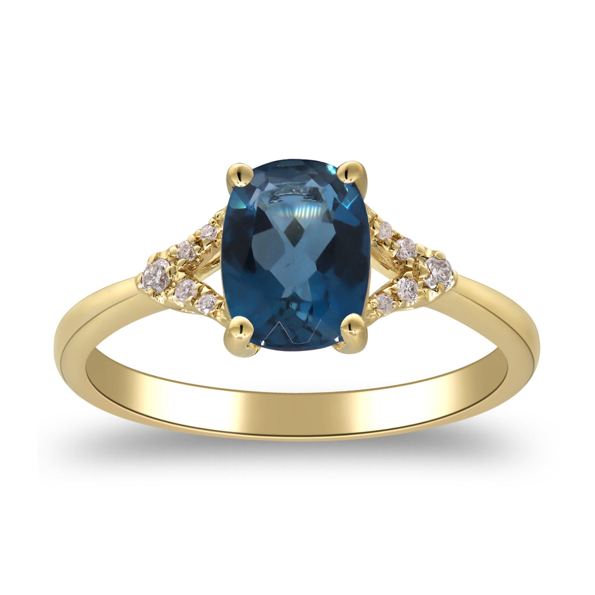 10K Yellow Gold London Blue Topaz Ring With Diamond Accents