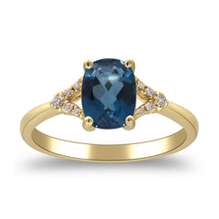 10K Yellow Gold London Blue Topaz Ring With Diamond Accents