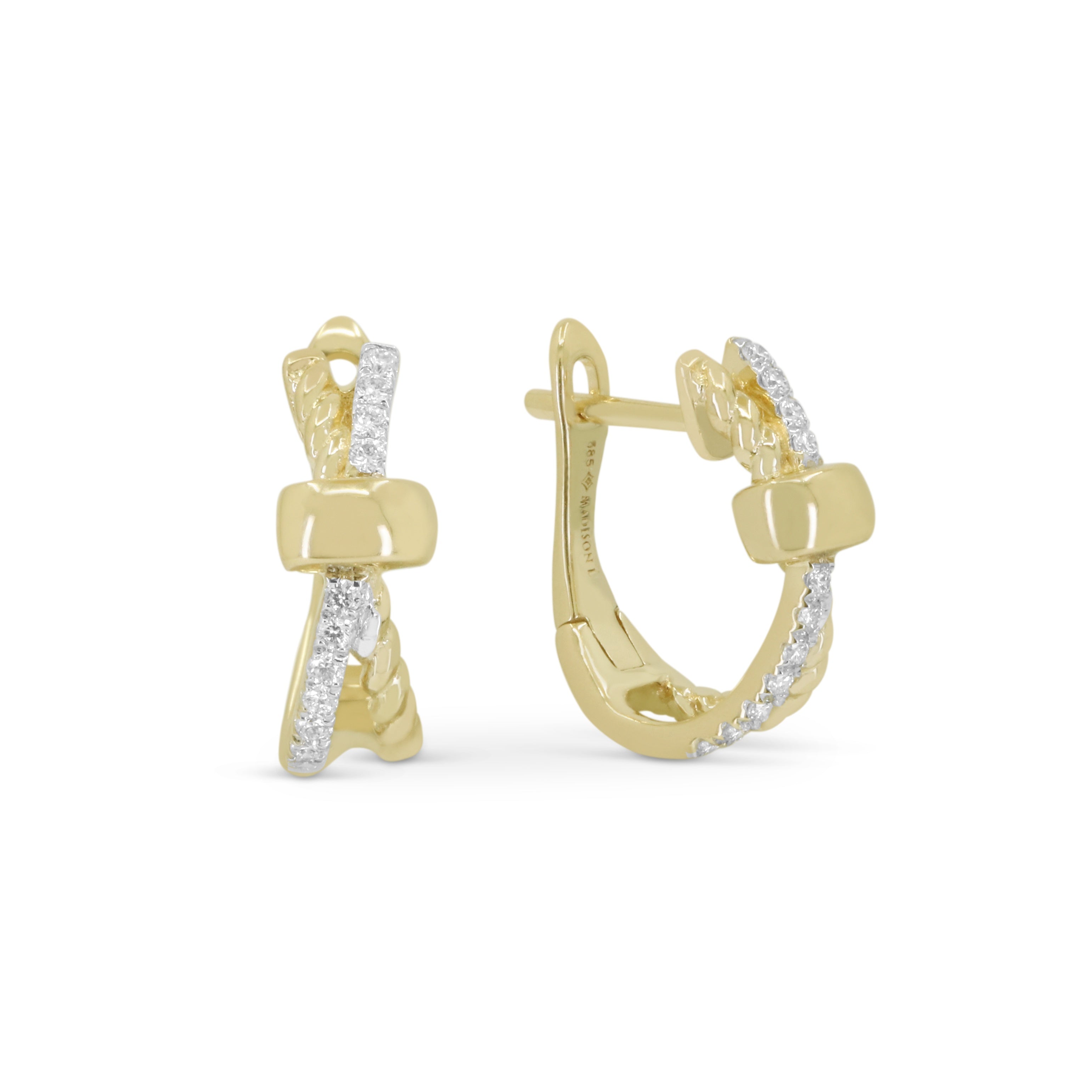 14K G & DIA HUGGY EARRINGS