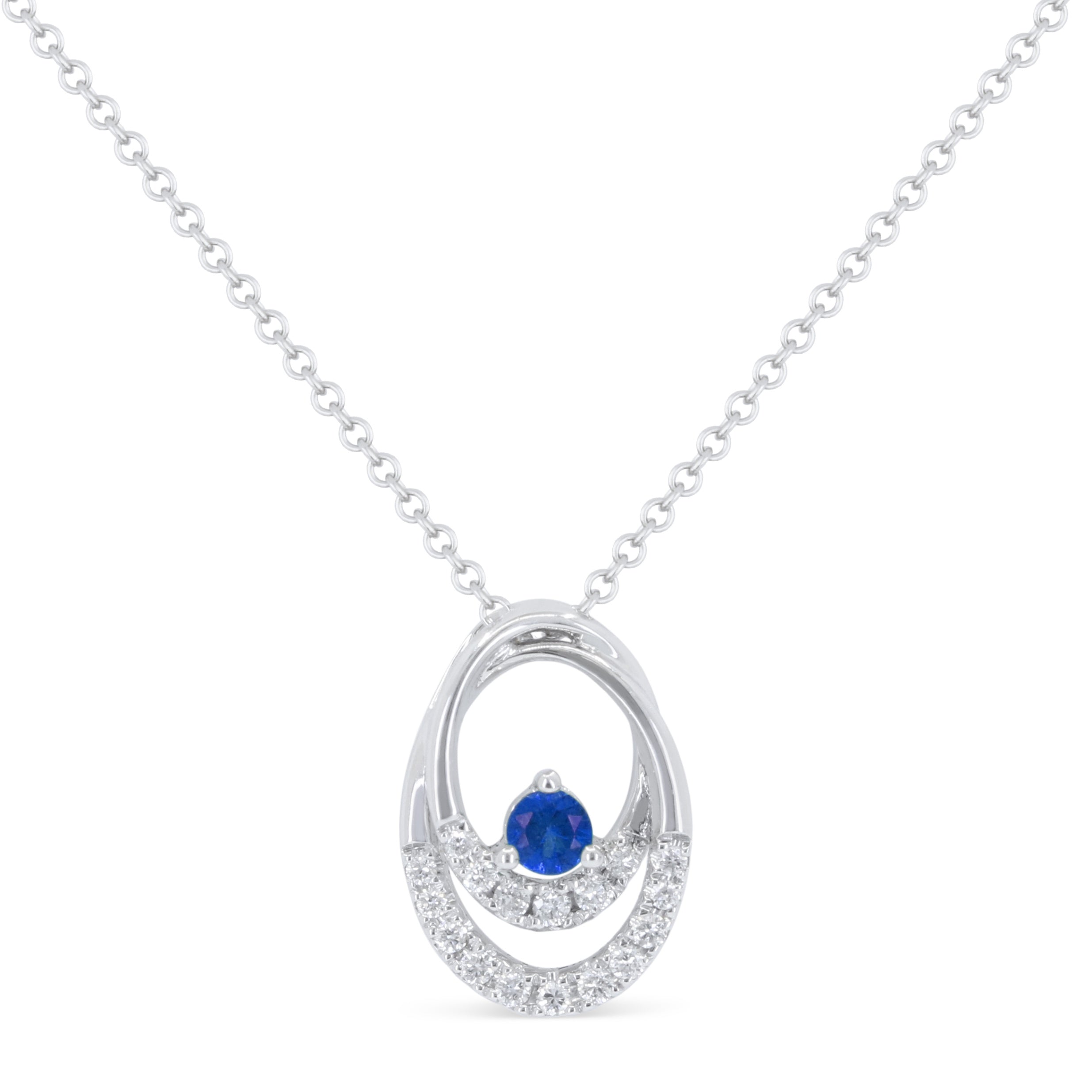 14 K WG & BL SAPPH OVAL PENDANT NECKLACE