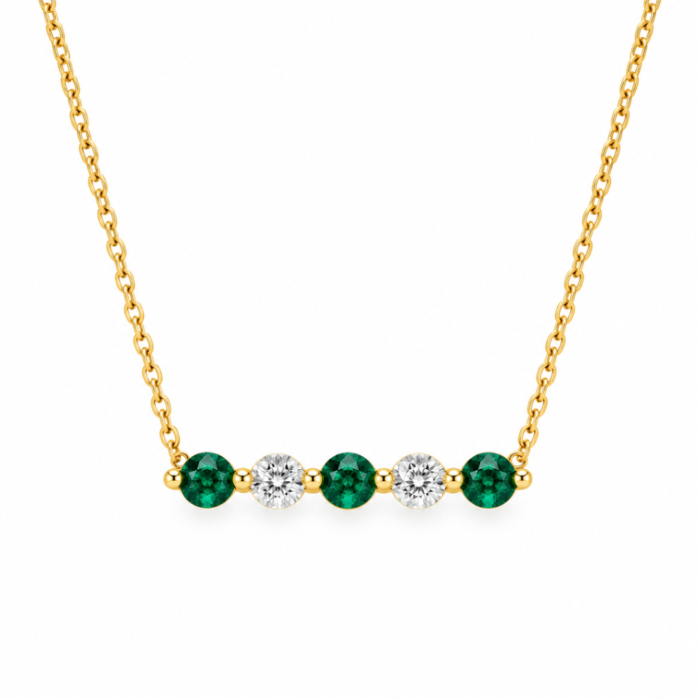 14K Yellow Gold Emerald & Diamond Bar Pendant