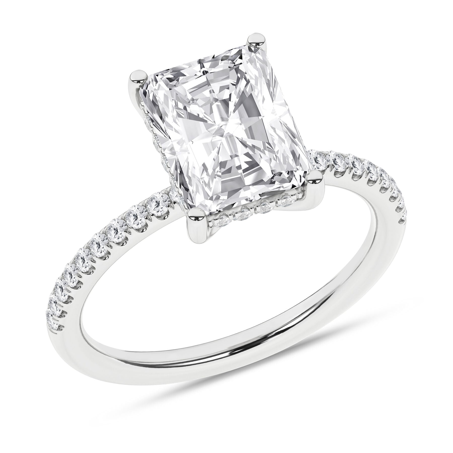 14K White Gold Hidden Halo Diamond Engagement Ring
