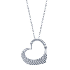 Sterling Silver Open Heart Diamond Pendant
