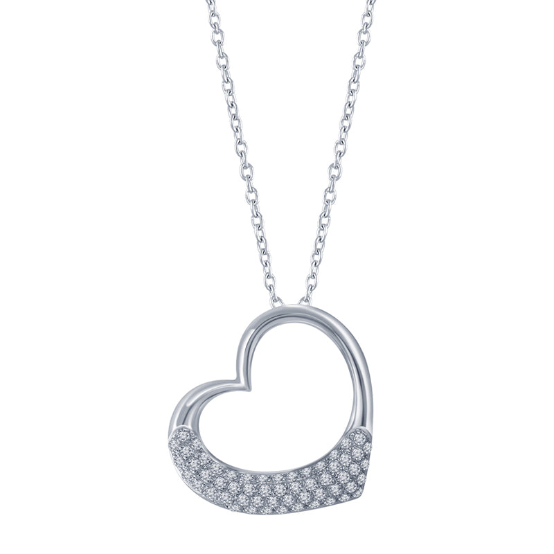 Sterling Silver Open Heart Diamond Pendant