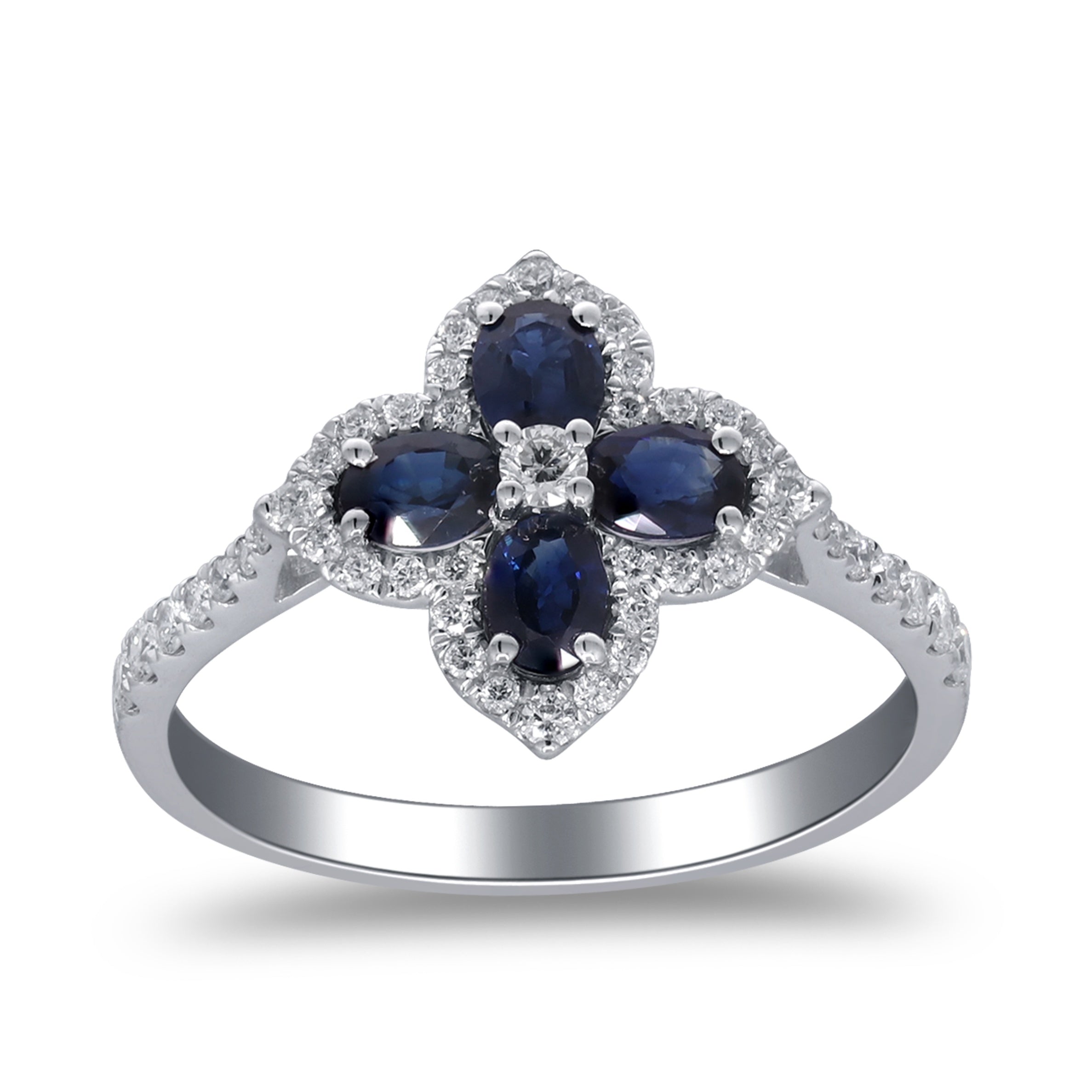10K White Gold Sapphire and Diamond Flower Ring