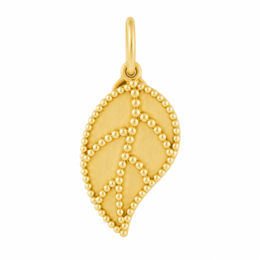 14K Yellow Gold Polished Solid Leaf Pendant