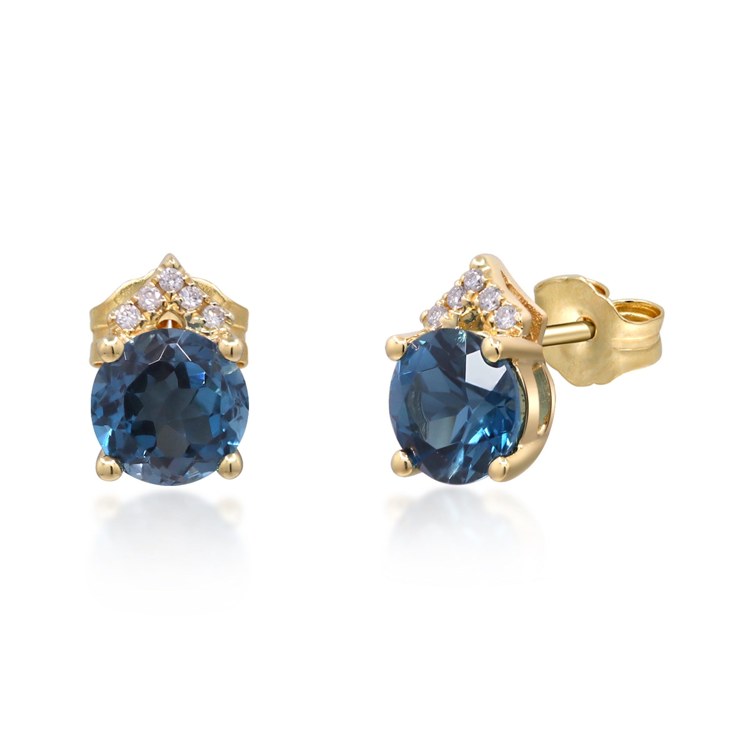 10K Yellow Gold London Blue Topaz and Diamond Stud Earrings