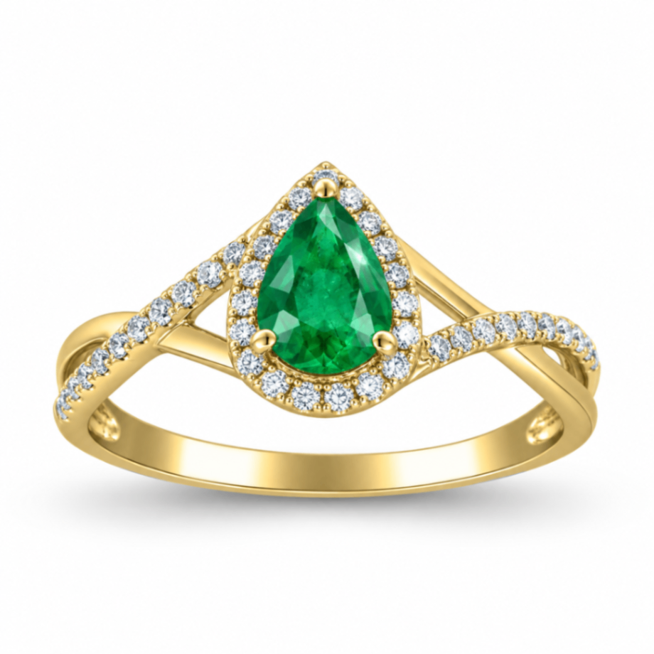 10K Yellow Gold Emerald and Diamond Ring