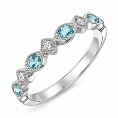 10K White Gold Blue Topaz And Diamond Stackable Band