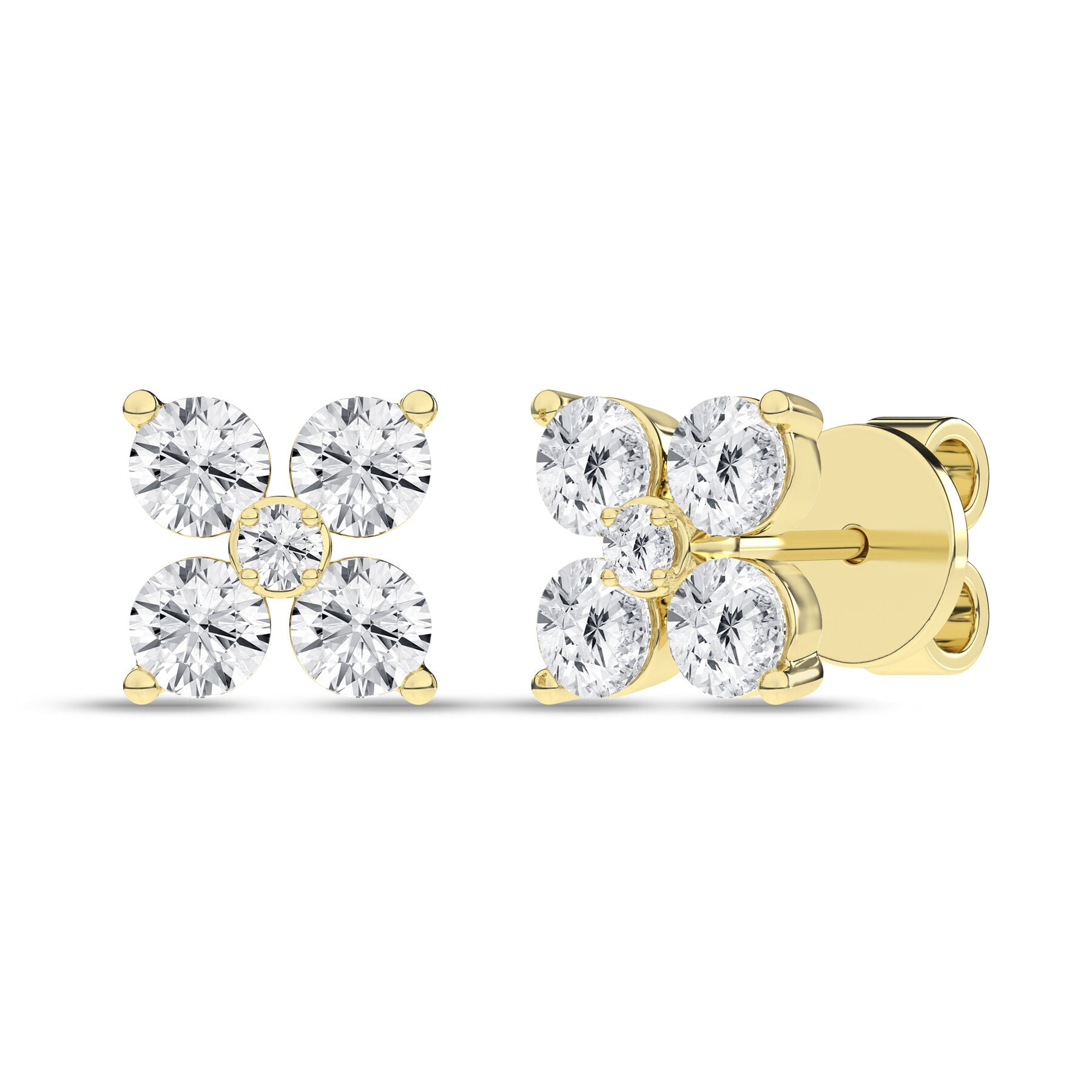 14K Yellow Gold Flower Petals Stud Earings