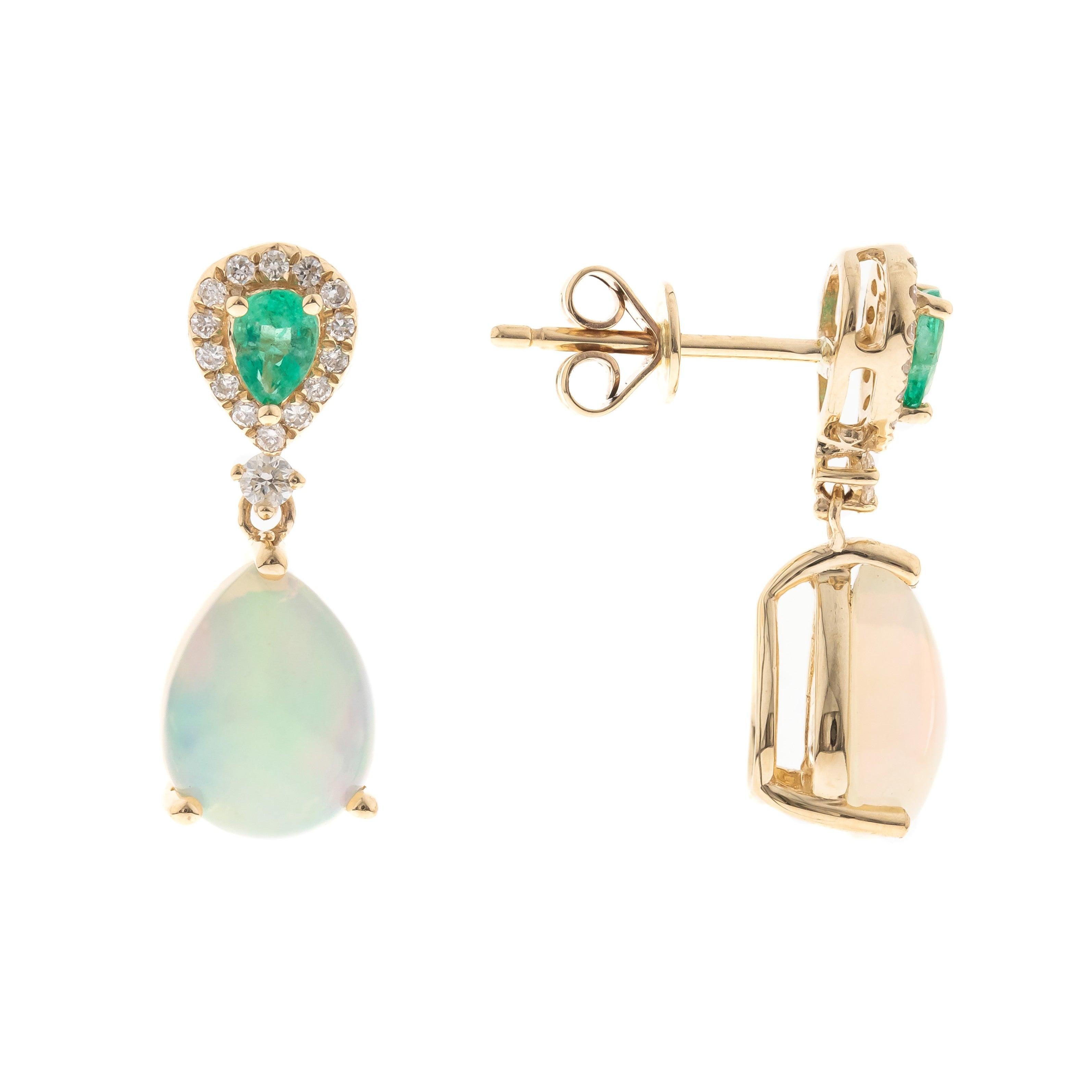 10KYG EMERALD AND ETH OPAL DANGLE EARRINGS