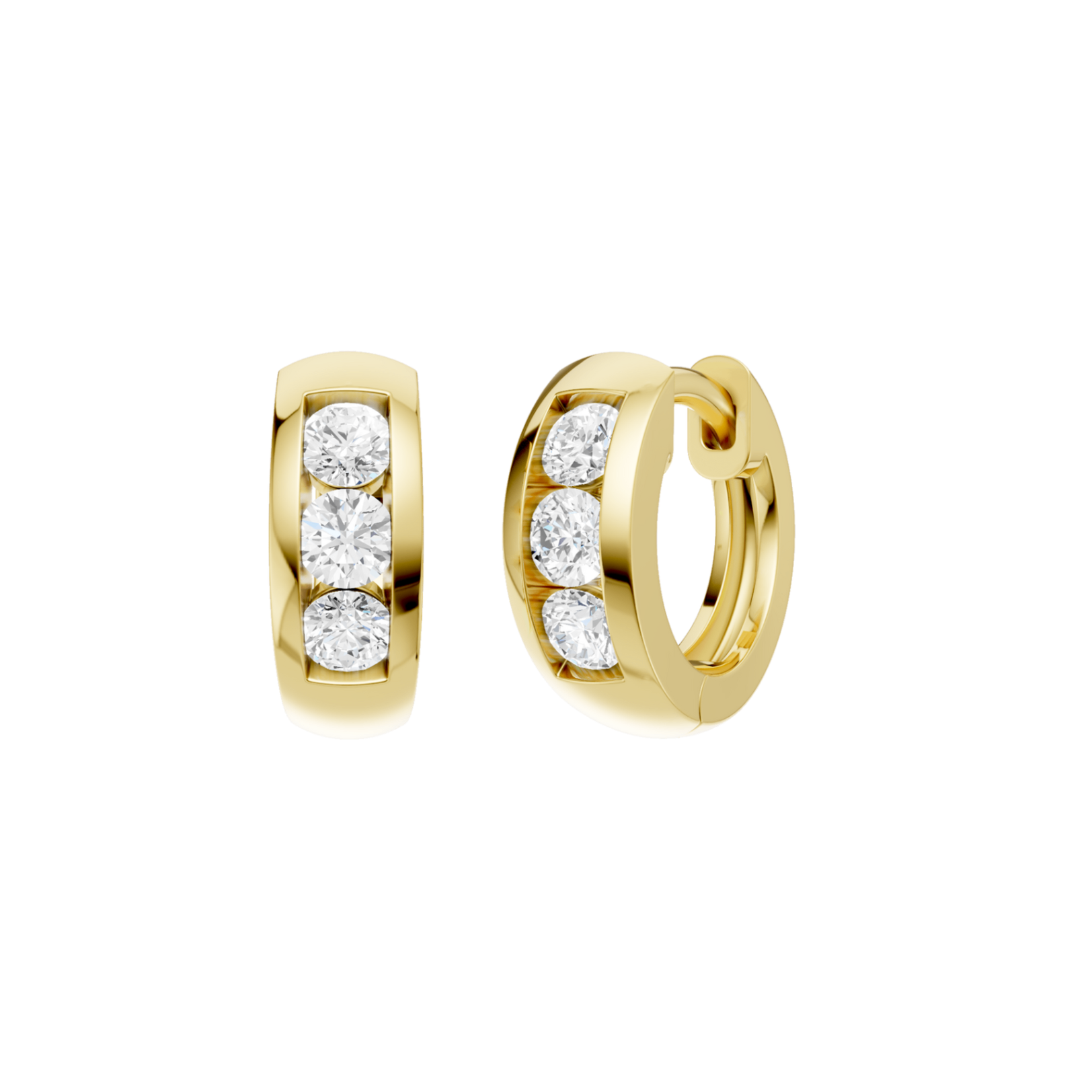 14K Yellow Gold Channel-Set Huggies Hoop Earrings