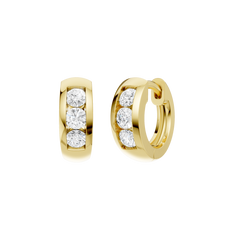 14K Yellow Gold Channel-Set Huggies Hoop Earrings