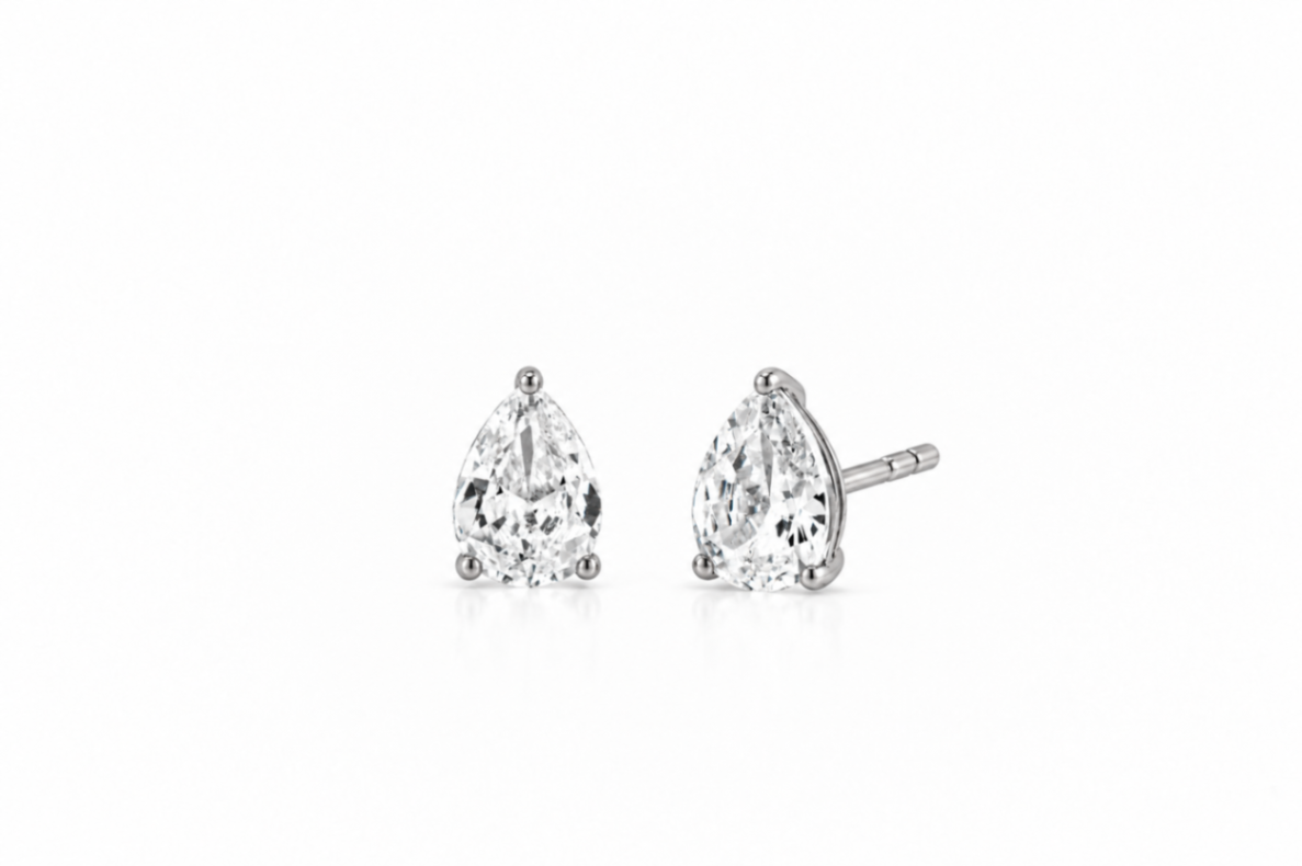 14K White Gold 1ct Lab-Grown Pear-Shaped Diamond Stud Earrings