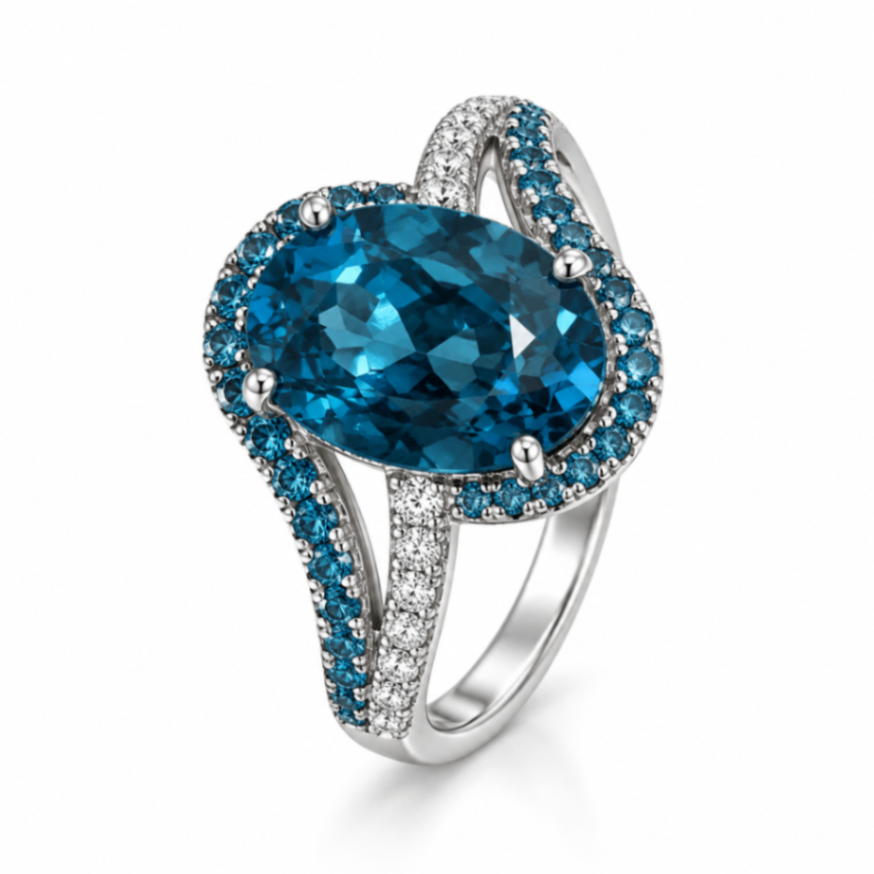 10K White Gold London Blue Topaz and Diamond Ring
