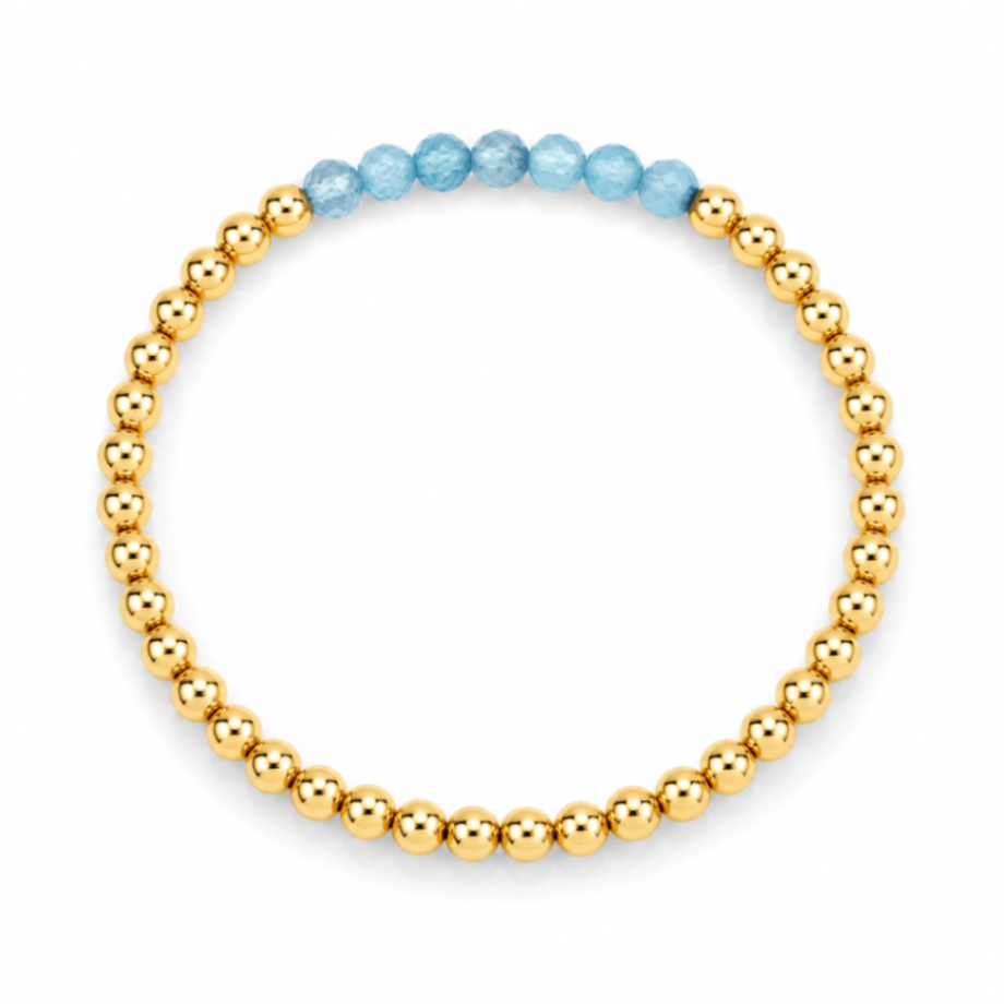 Blue Topaz December Birthstone Bar Bead Bracelet - 4MM