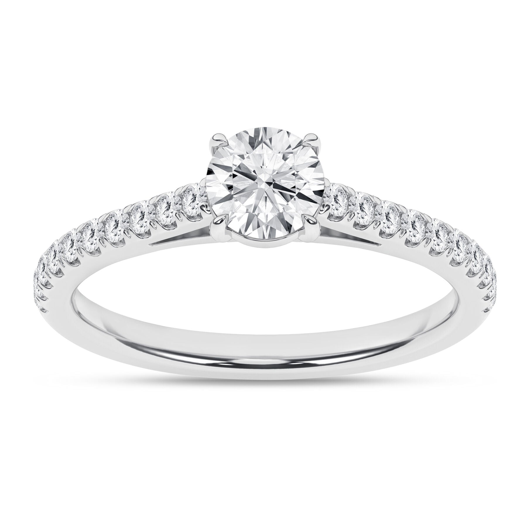 14K White Gold Round Diamond Engagement Ring With Diamond Accents