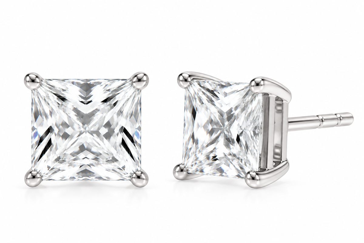 14K White Gold 2.00 CTTW Lab-Grown Princess-Cut Diamond Stud Earrings