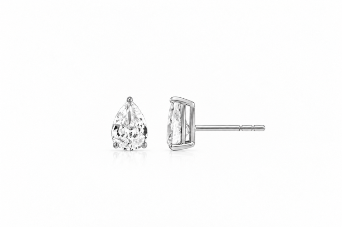 14K White Gold 1ct Lab-Grown Pear-Shaped Diamond Stud Earrings