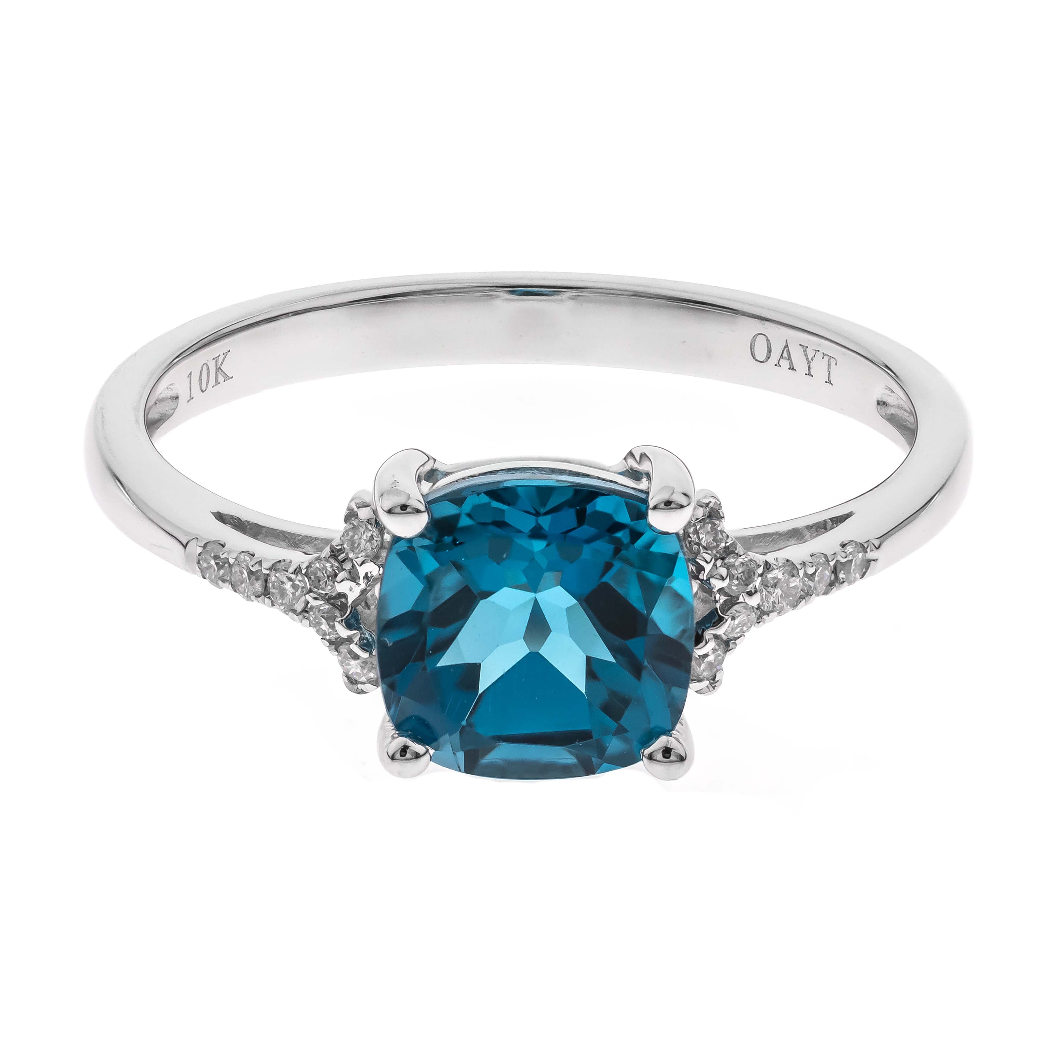 10K White Gold London Blue Topaz Ring with Diamond Accents