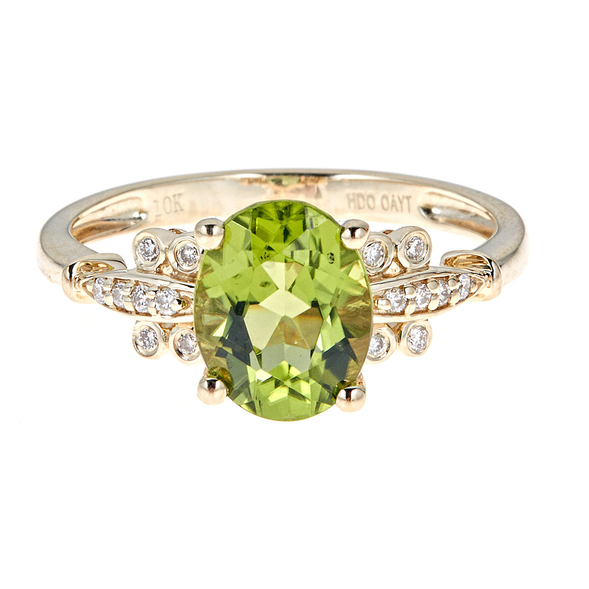 10K Yellow Gold Peridot Ring With Diamond Accents