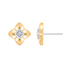 SS W/GOLD PLATING & LAB DIA SQ STUDS D=.13CTTW