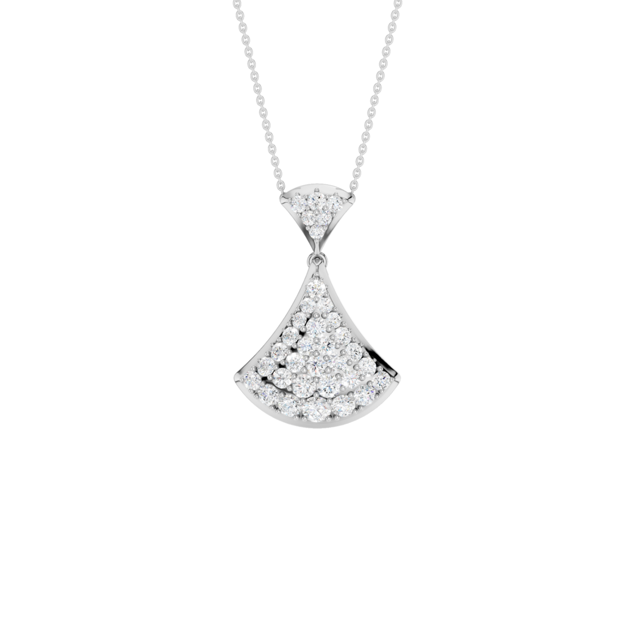 14K White Gold Diamond Pave Fan Motif Pendant