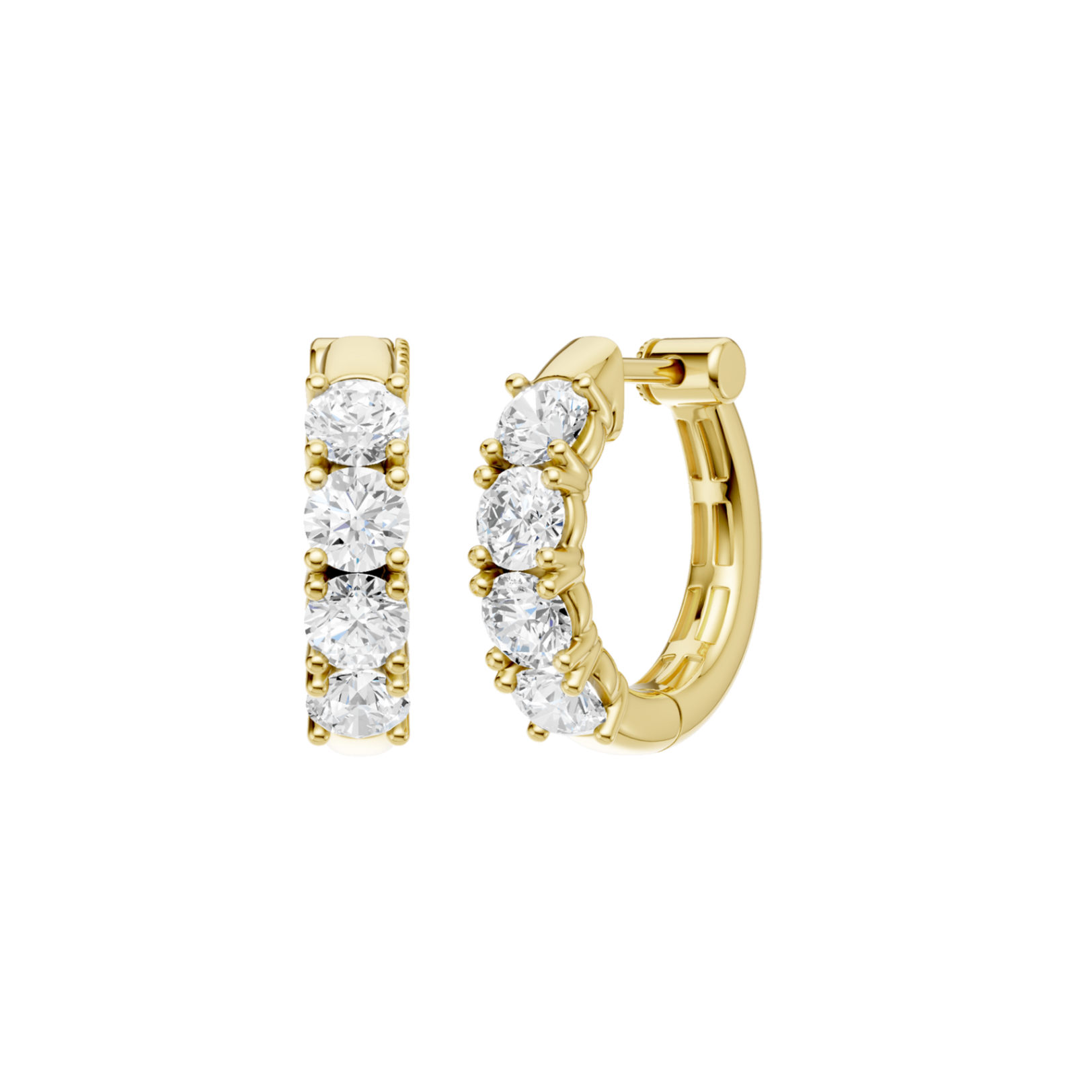 14K Yellow Gold Semi Eternity Huggies Hoop Earrings