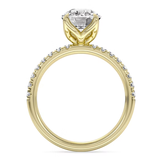 14K Lab Grown 100-Facet Cushion Cut Diamond Engagement Ring With Tulip Prongs and Diamond Accents
