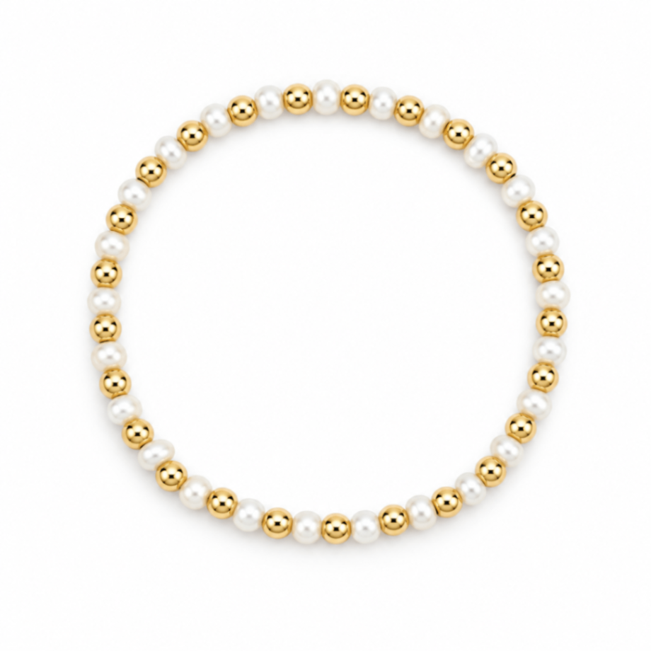 Pearl & 14kt Gold Filled Harmony Gemstone Bead Bracelet - 4MM