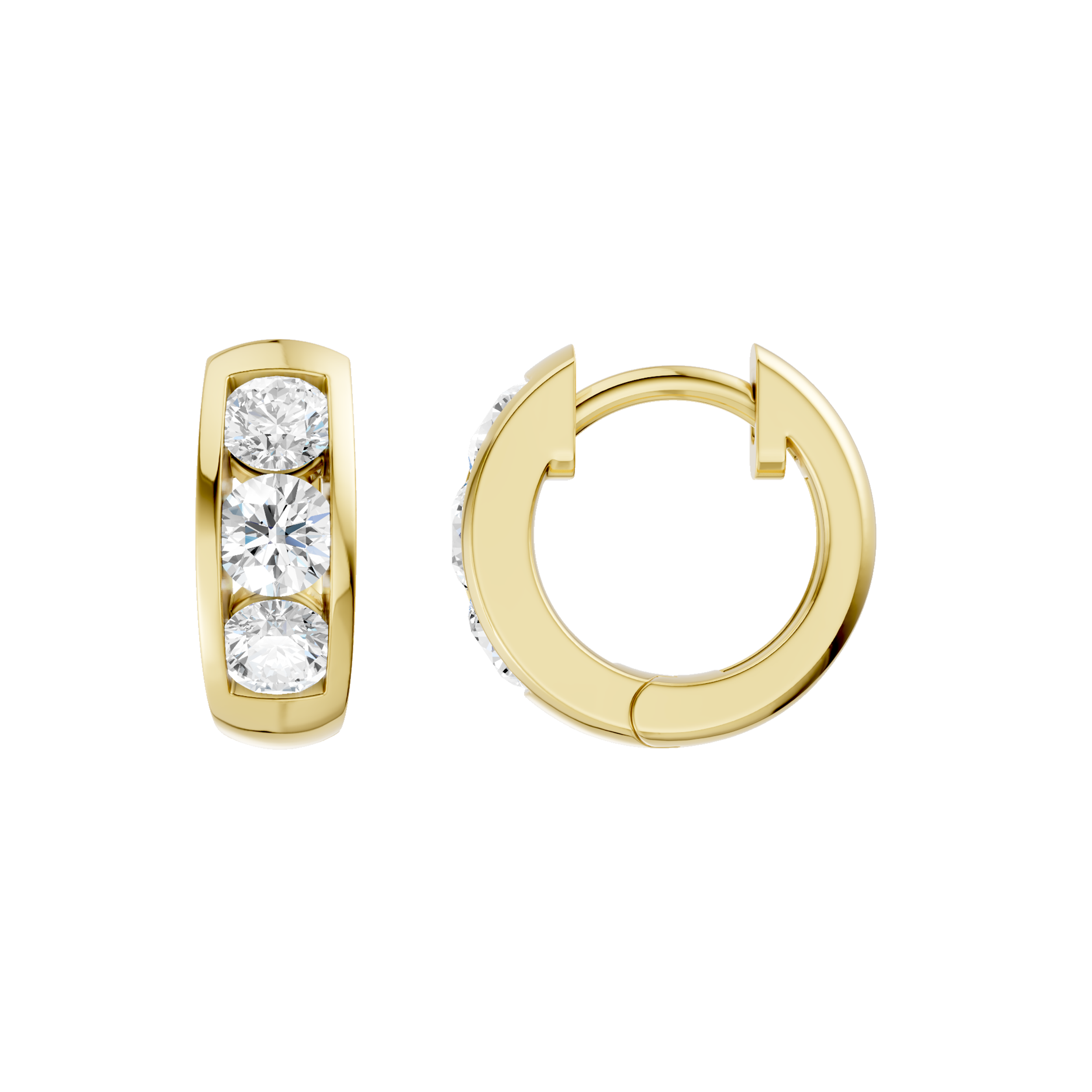 14K Yellow Gold Channel Set Huggies Hoop Earrings