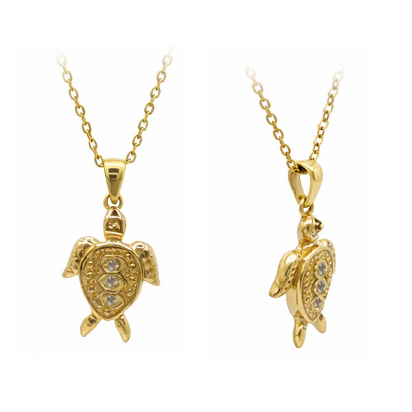 14K Yellow Gold Turtle Pendant with Diamonds