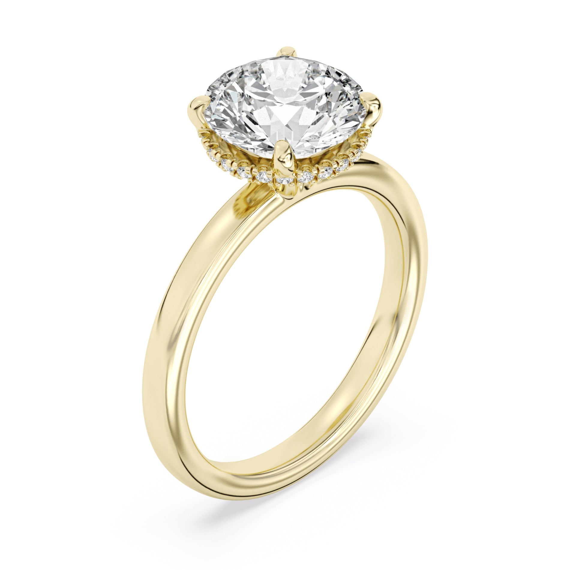 14K Yellow Gold Hidden Halo Engagement Ring