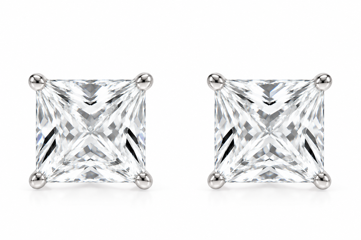 14K White Gold 2.00 CTTW Lab-Grown Princess-Cut Diamond Stud Earrings