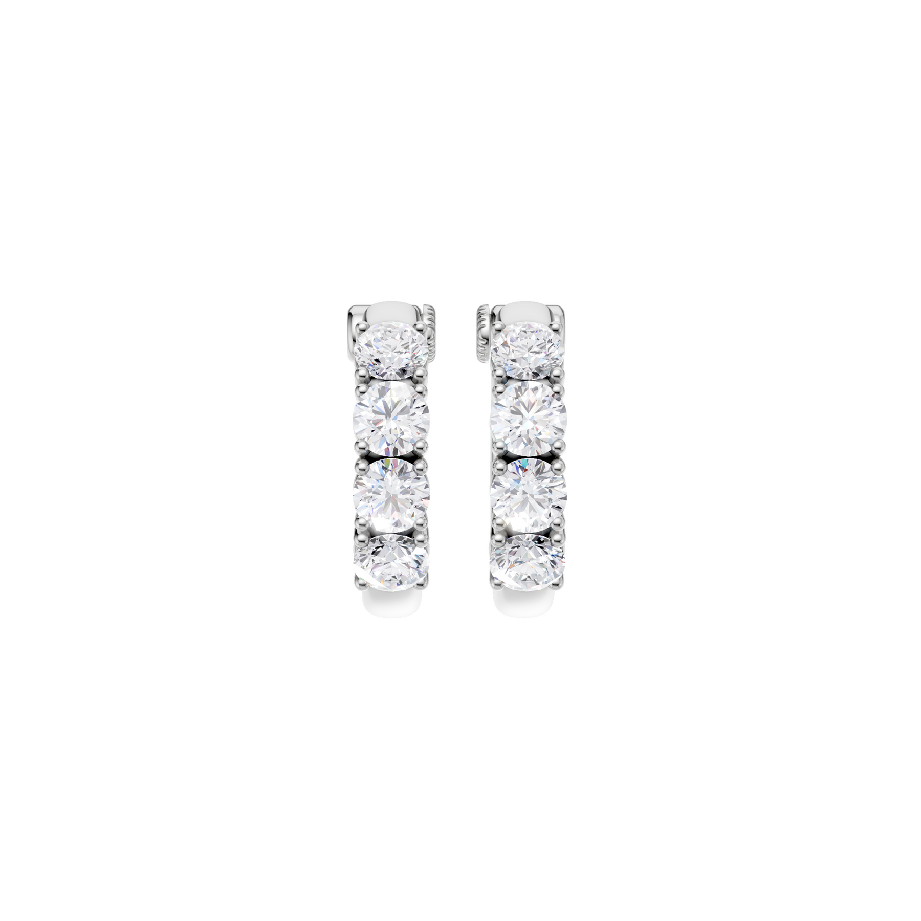 14K White Gold Semi Eternity Huggies Hoop Earrings