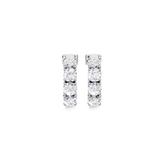 14K White Gold Semi Eternity Huggies Hoop Earrings