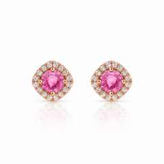 14K Rose Gold Pink Sapphire & Diamond Halo Earrings