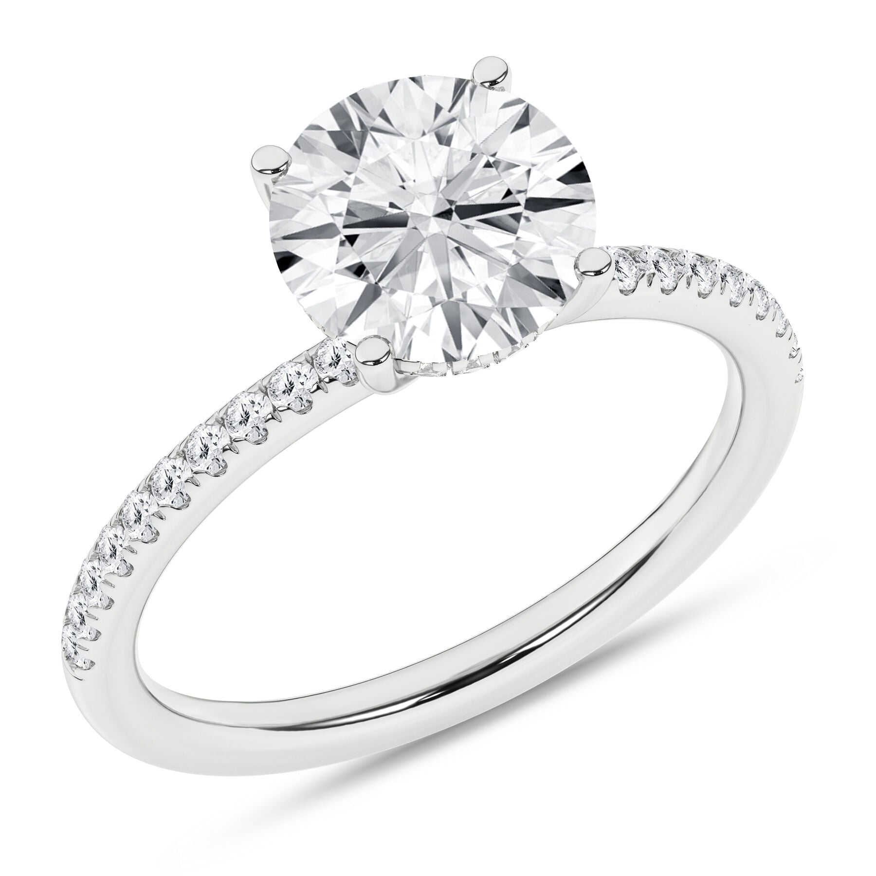 14K White Gold Diamond Engagement Ring with Hidden Halo