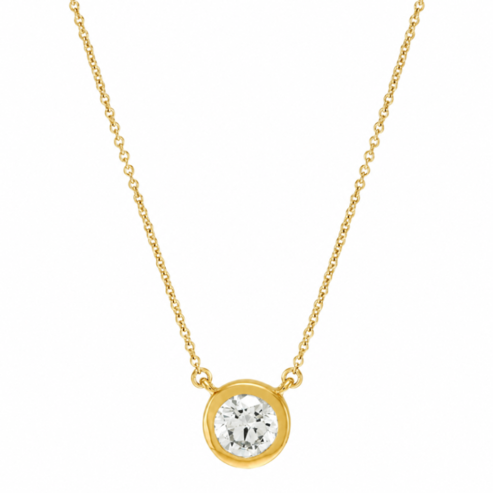 14K Yellow Gold Lab-Grown 1CT Round Diamond Bezel Necklace