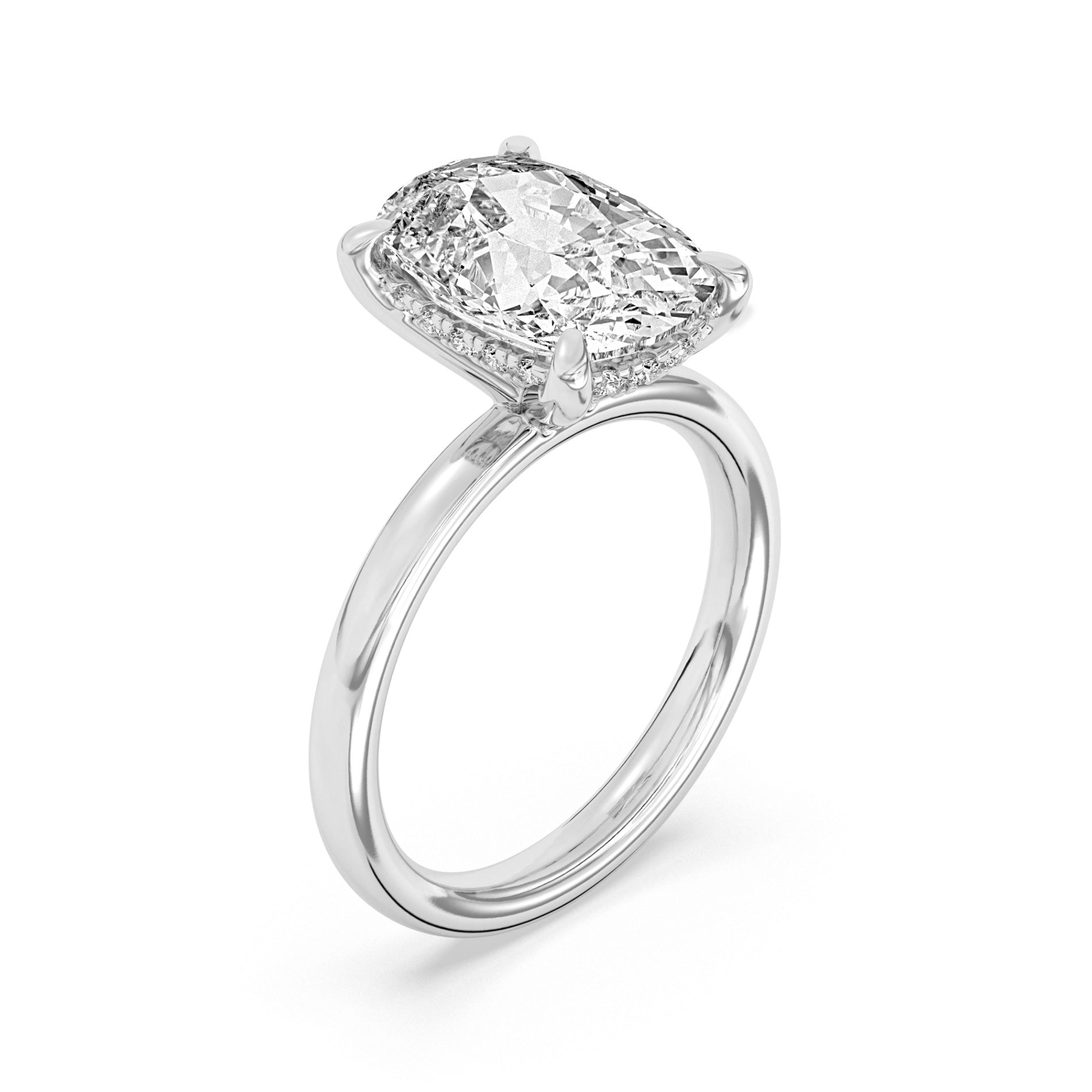 100-Facet Oval Modified Brilliant 3.01ct Diamond Engagement Ring in 14K White Gold with Hidden Halo